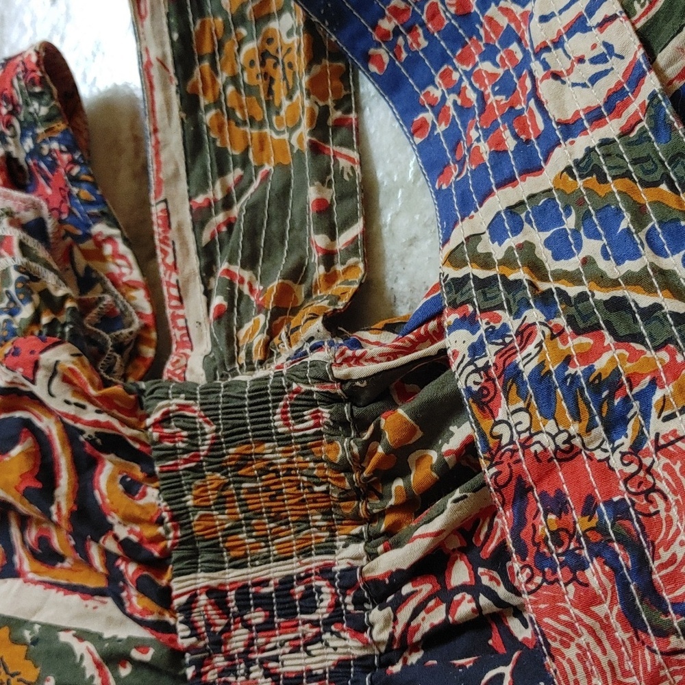 Boho Patchwork Ruffle Mini Dress - Multicolor - Picture 15 of 16
